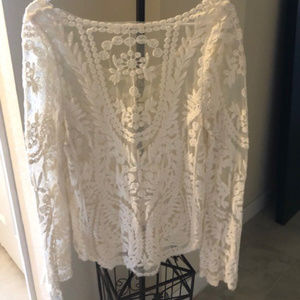 Banana USA long sleeve embroidered ivory top